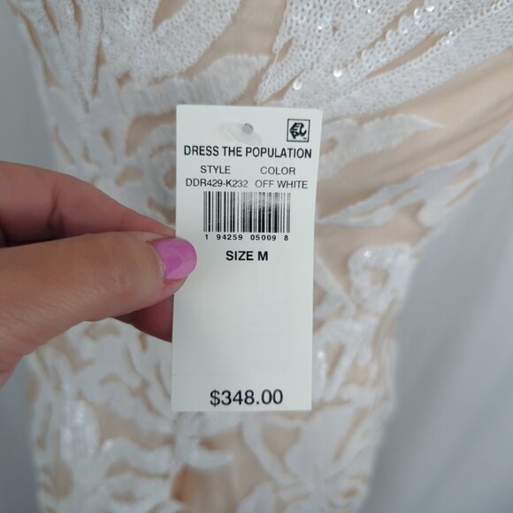 Dress the Population Lace Dress Medium White Maxi Sequin - Picture 11 of 11